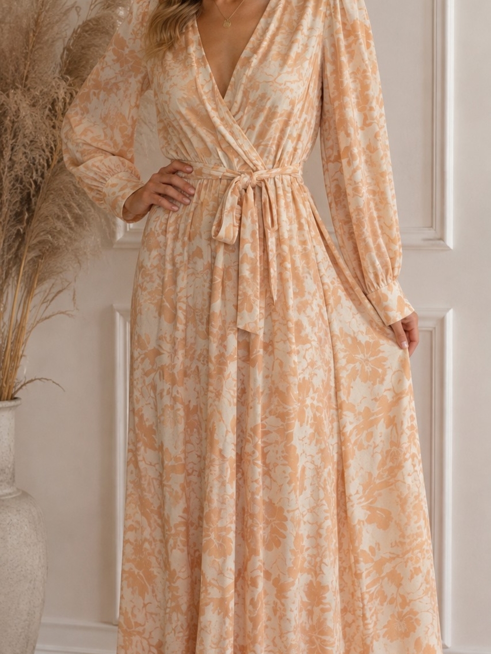Pink Lily "My Dearest Darling" Peach Floral Maxi Dress